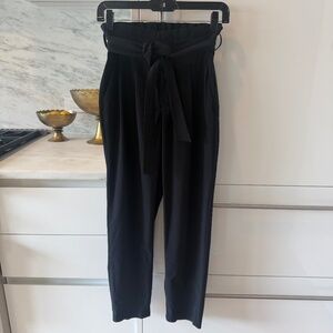 Athleta Black Paperbag Waist Pants Size 2 Tie Belt High Rise Travel Ankle Pants